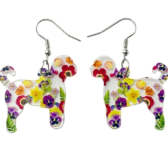 None Jewelry - Floral Dog-Shaped Earrings